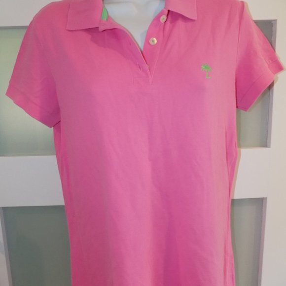 Lilly Pulitzer Pink Island Polo SS Size M Women's EUC - Picture 2 of 3